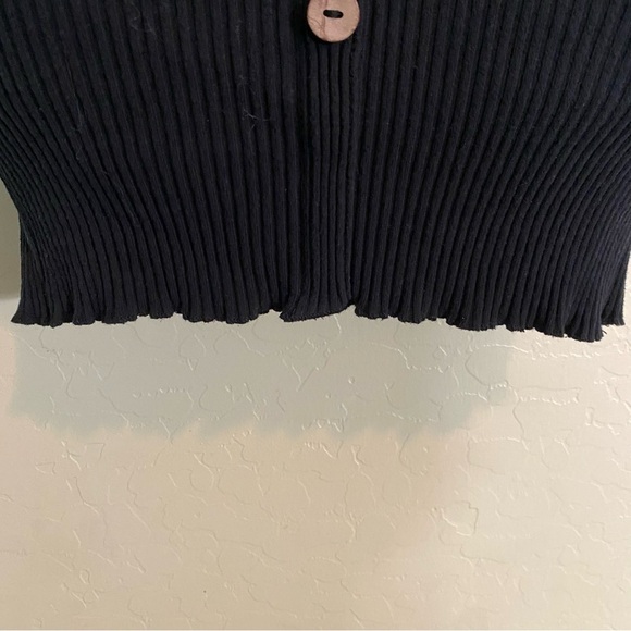 Black Ribbed Knit Off Shoulders Bodycon Mini Dress with Long Sleeves S - Picture 5 of 9